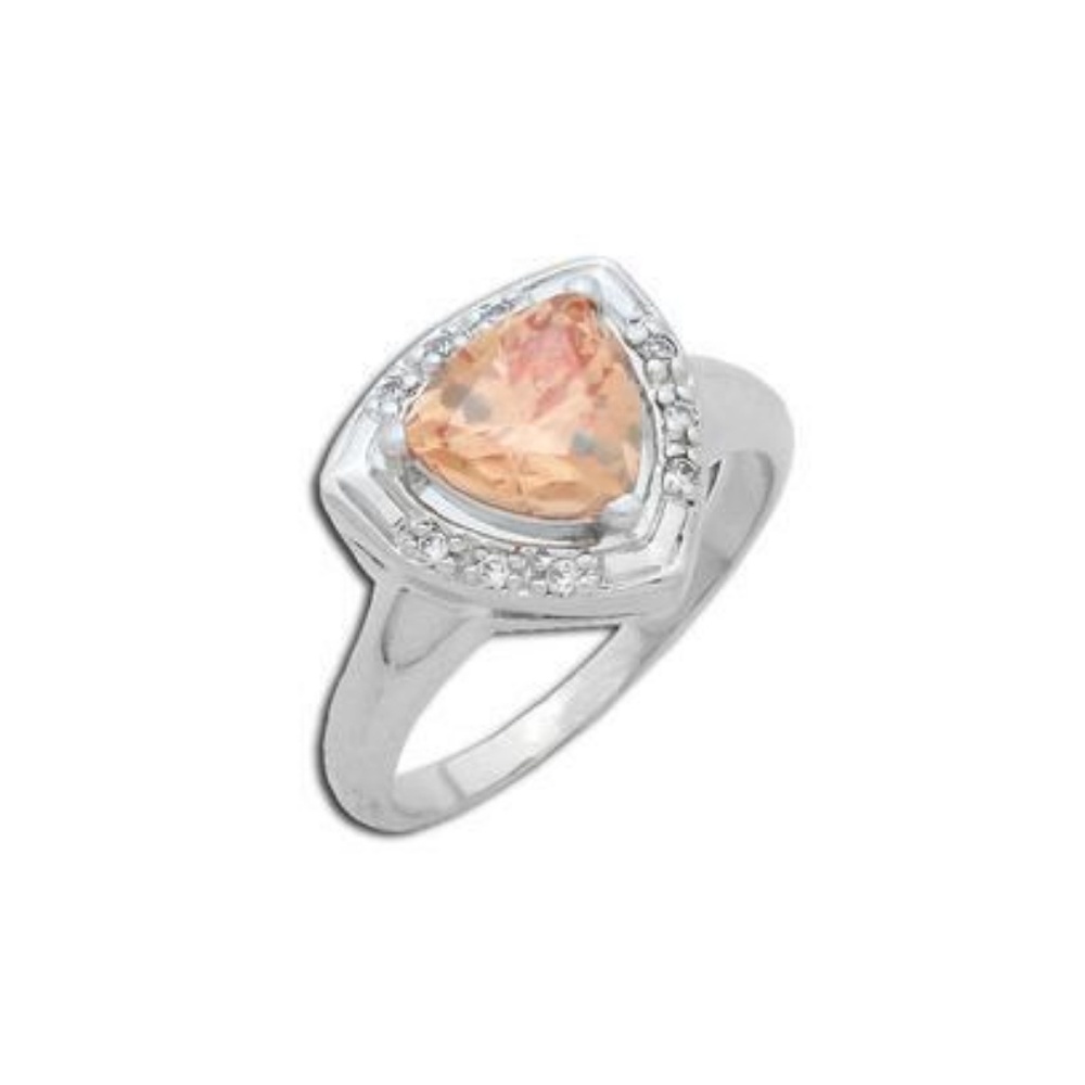 925 Silver Champagne Trillion Cut CZ Diamond Ring